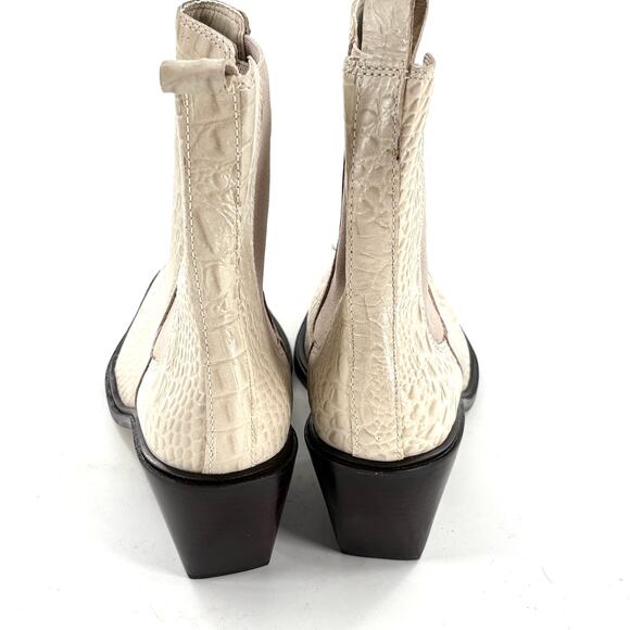 Matisse Ellis Cowboy Boots 8.5 White Croc Leather Ankle Booties Heel White - Picture 6 of 10